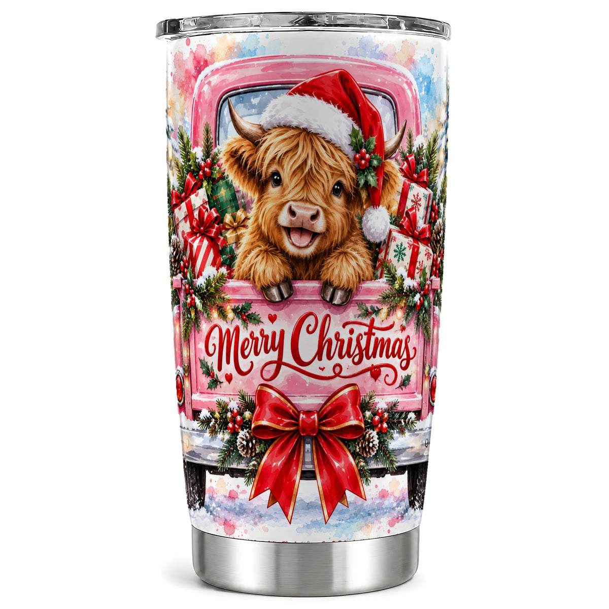 #pl[20oz|Steel] Highland Cow Tumbler 20oz, Christmas Tumbler, Stainless Steel Travel Cup