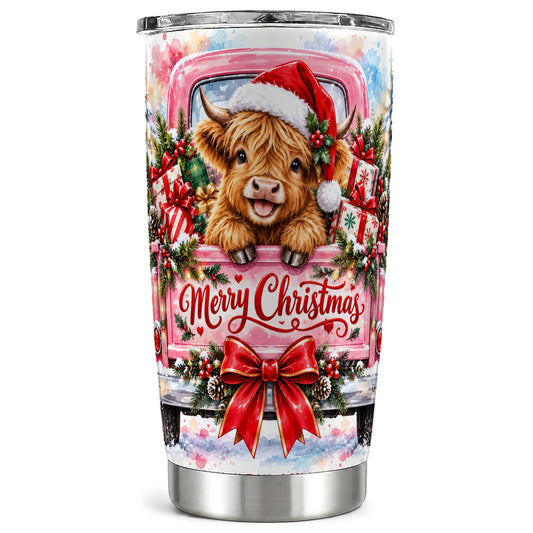 #pl[20oz|Steel] Highland Cow Tumbler 20oz, Christmas Tumbler, Stainless Steel Travel Cup