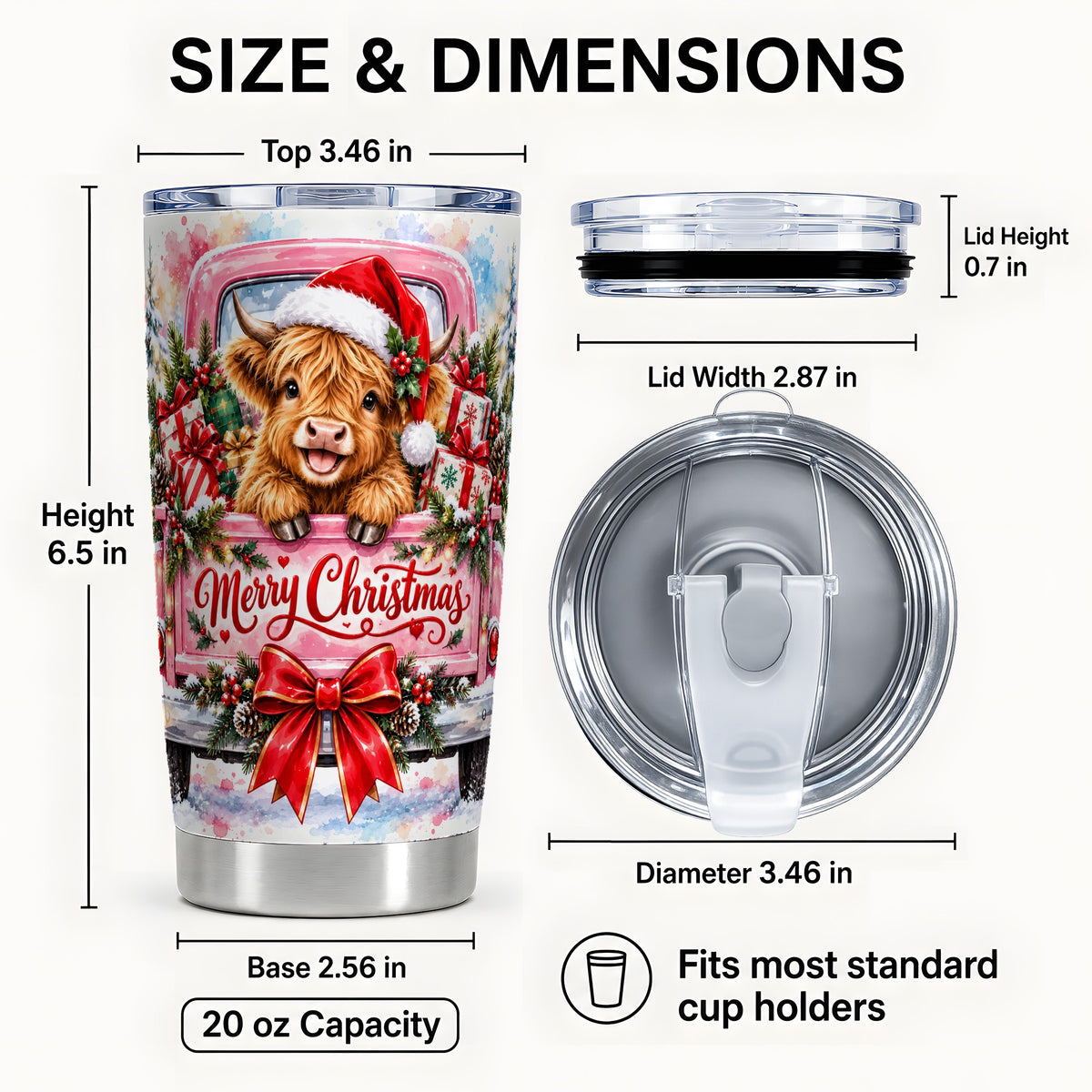 #pl[20oz|Steel] Highland Cow Tumbler 20oz, Christmas Tumbler, Stainless Steel Travel Cup