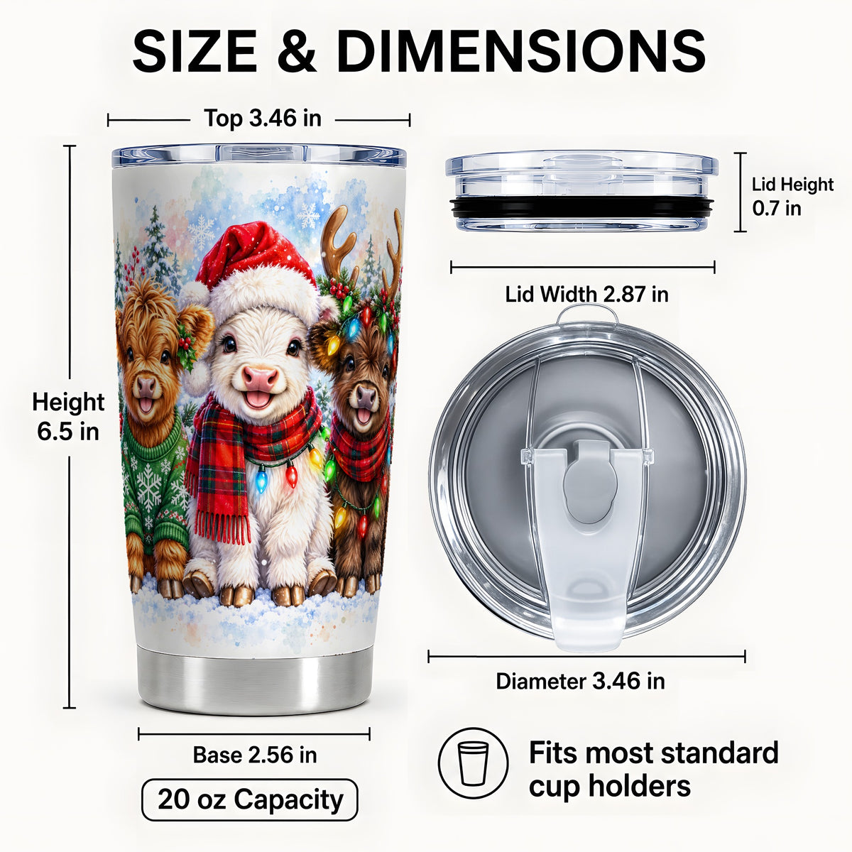 #pl[20oz|Steel] Winter Cow Tumbler 20oz, Cattle Tumbler, Stainless Steel Travel Cup