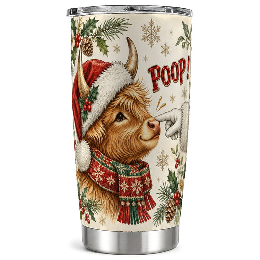 #pl[20oz|Steel] Funny Highland Cow 20oz Tumbler, Holiday Cow Stainless Steel Travel Cup