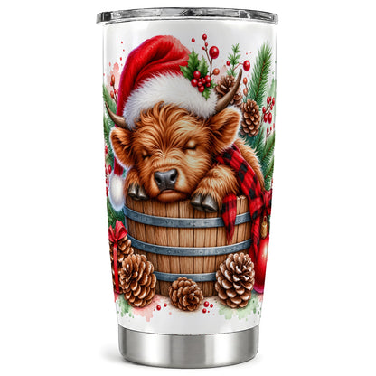 #pl[20oz|Steel] Sleeping Highland Cow 20oz Tumbler, Christmas Stainless Steel Travel Cup