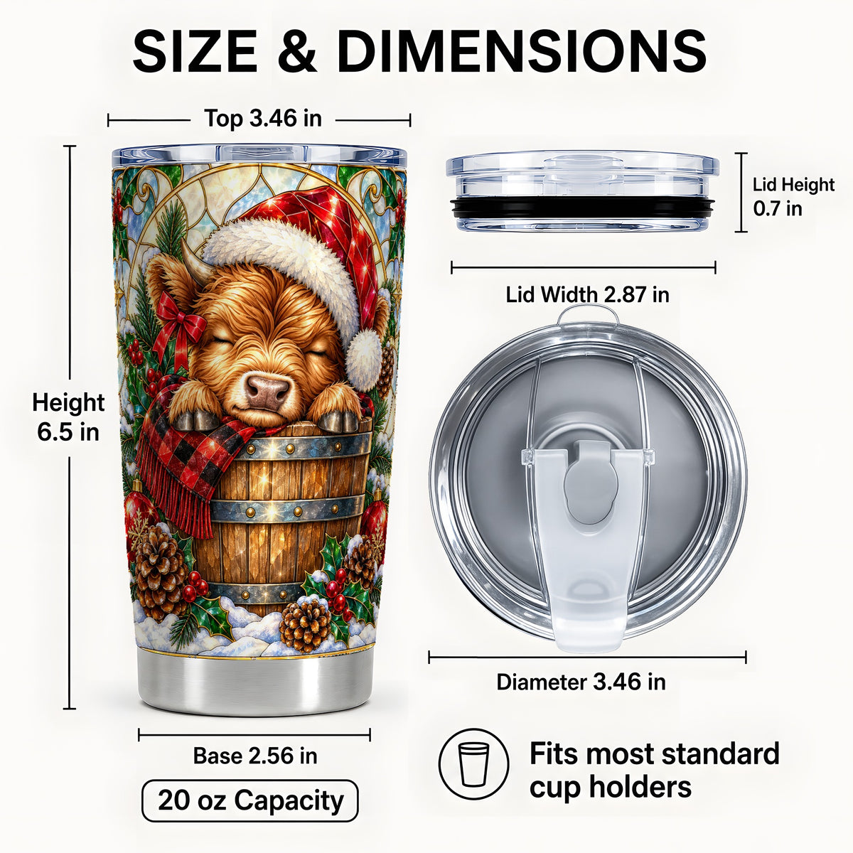 #pl[20oz|Steel] Stained Glass Cow 20oz Tumbler, Christmas Stainless Steel Travel Cup