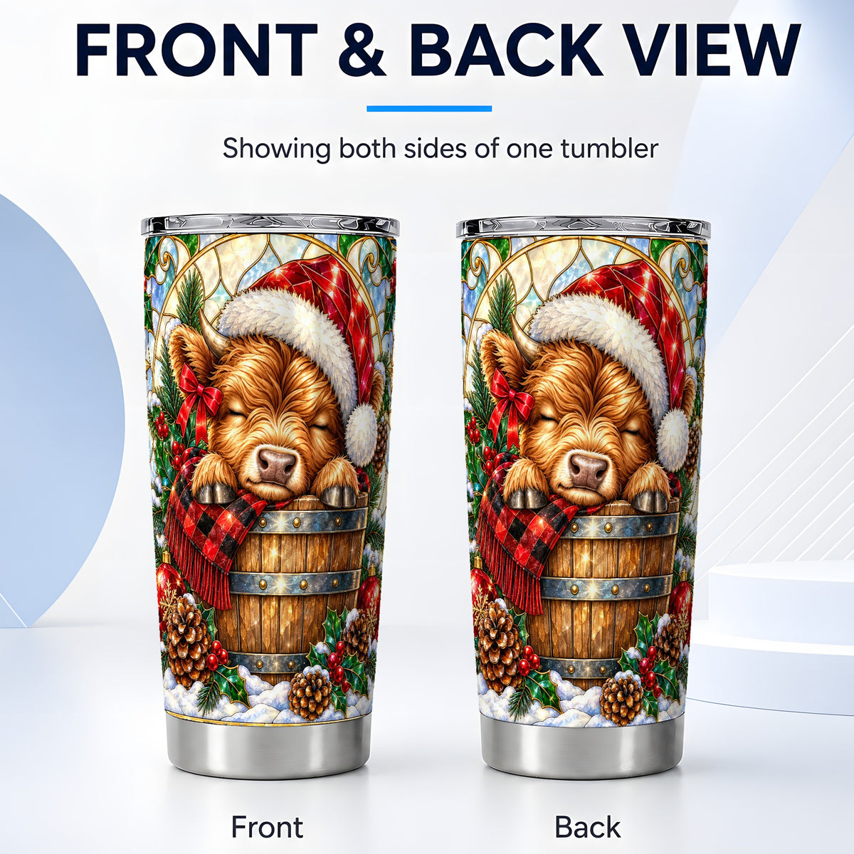#pl[20oz|Steel] Stained Glass Cow 20oz Tumbler, Christmas Stainless Steel Travel Cup