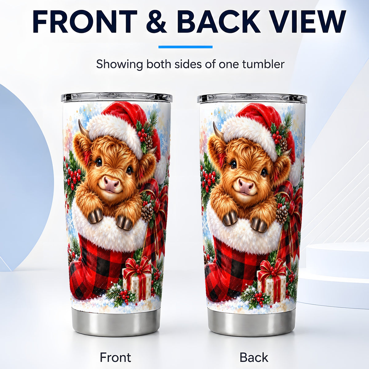 #pl[20oz|Steel] Watercolor Cow 20oz Tumbler, Holiday Tumbler, Stainless Steel Travel Cup