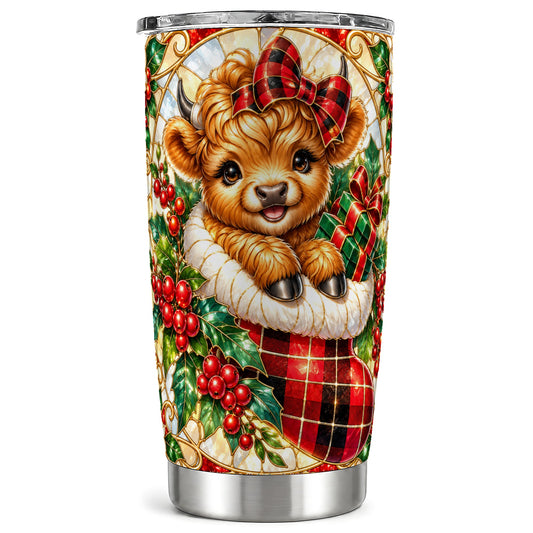 #pl[20oz|Steel] Plaid Cow 20oz Tumbler, Christmas Tumbler, Stainless Steel Travel Cup