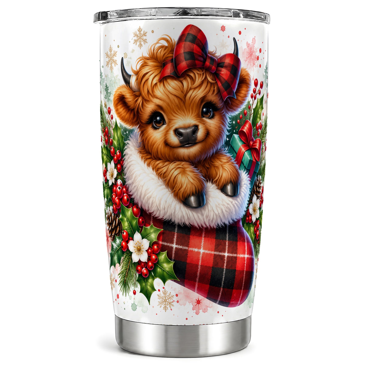 #pl[20oz|Steel] Plaid Cow 20oz Tumbler, Watercolor Tumbler, Stainless Steel Travel Cup