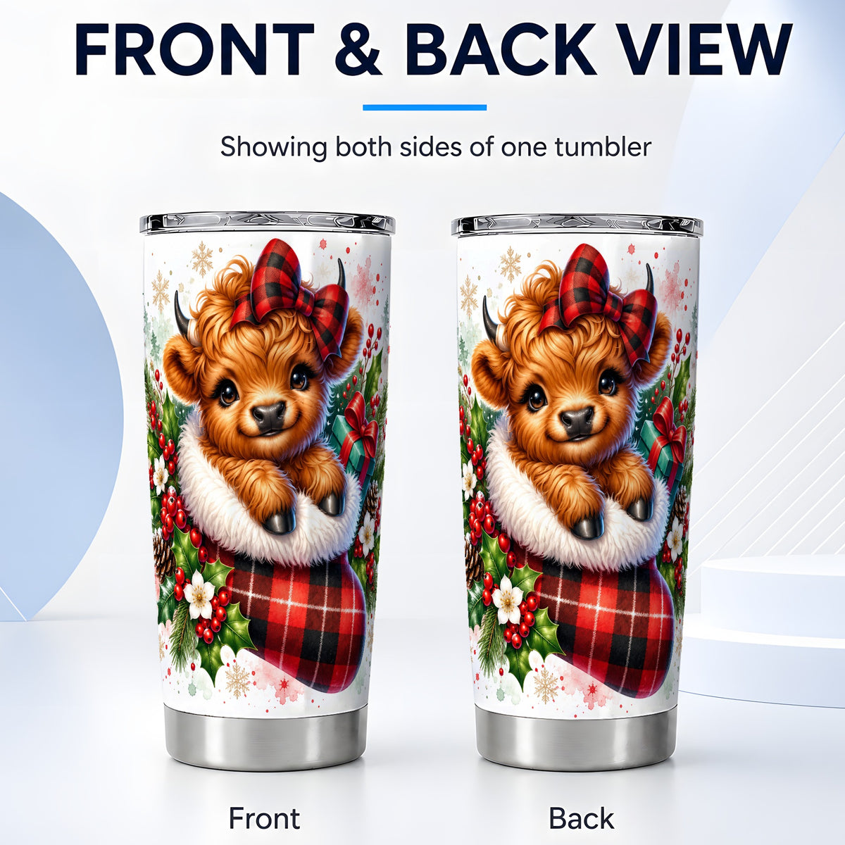 #pl[20oz|Steel] Plaid Cow 20oz Tumbler, Watercolor Tumbler, Stainless Steel Travel Cup