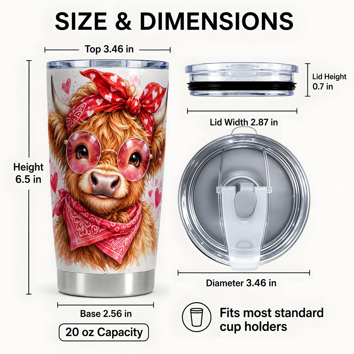 #pl[20oz|Steel] Highland Cow 20oz Tumbler, Heart Tumbler, Stainless Steel Travel Cup