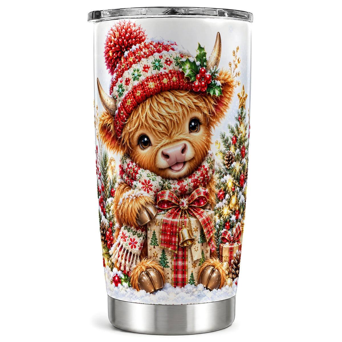 #pl[20oz|Steel] Christmas Cow Tumbler 20oz, Festive Tumbler, Stainless Steel Travel Cup