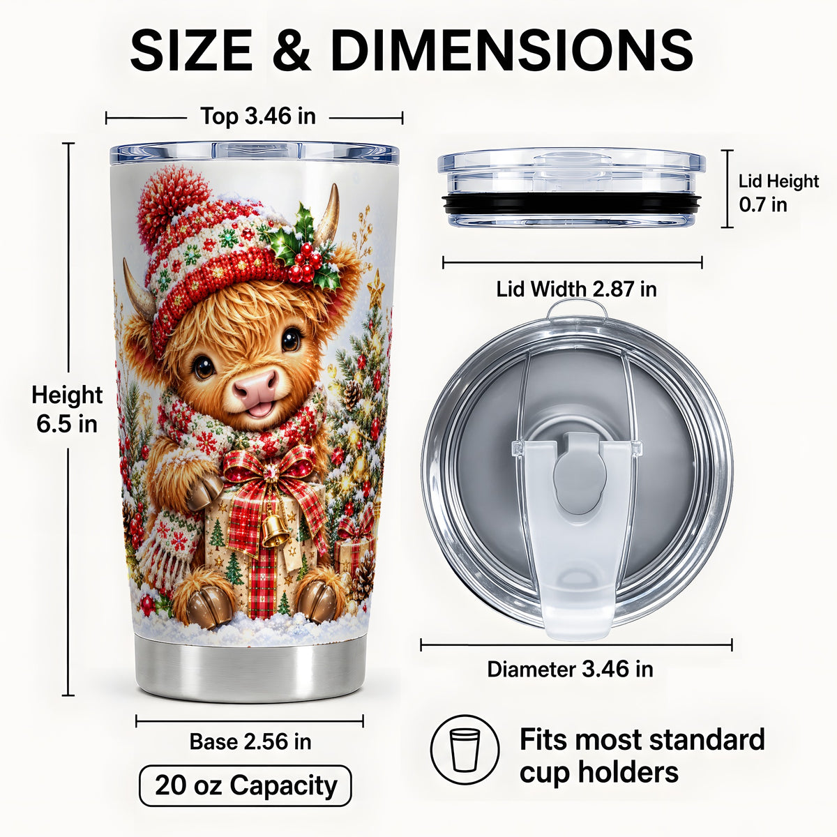 #pl[20oz|Steel] Christmas Cow Tumbler 20oz, Festive Tumbler, Stainless Steel Travel Cup