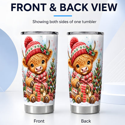 #pl[20oz|Steel] Watercolor Cow Tumbler 20oz, Christmas Tumbler, Stainless Steel Travel Cup
