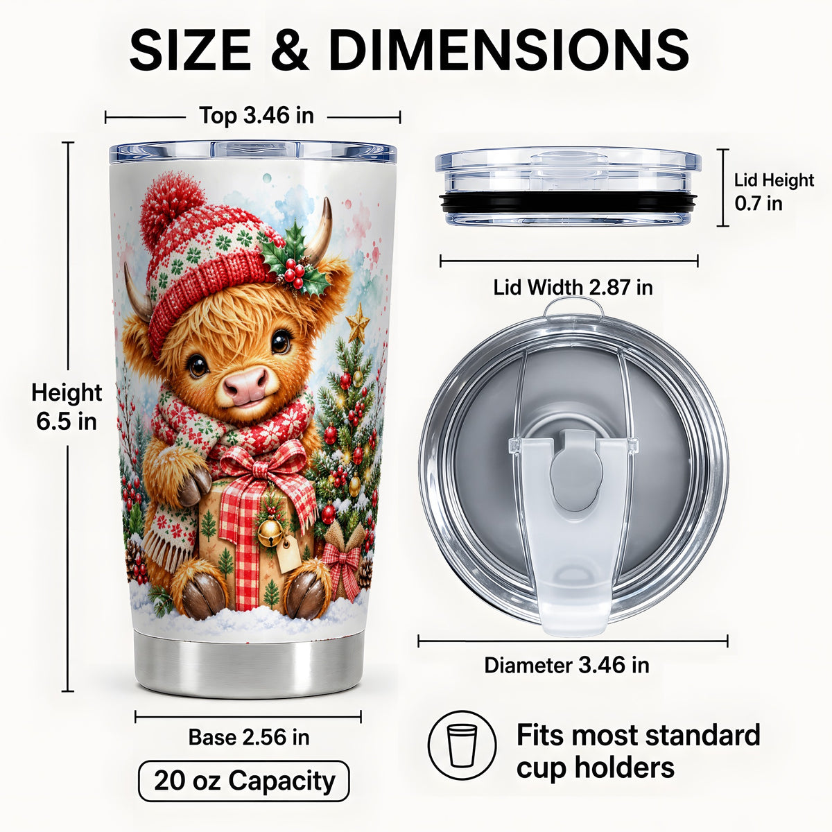 #pl[20oz|Steel] Watercolor Cow Tumbler 20oz, Christmas Tumbler, Stainless Steel Travel Cup