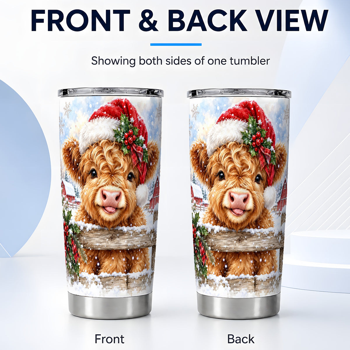 #pl[20oz|Steel] Christmas Cow Tumbler 20oz, Snowy Farm Tumbler, Stainless Steel Travel Cup