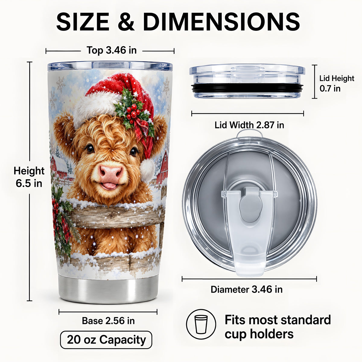 #pl[20oz|Steel] Christmas Cow Tumbler 20oz, Snowy Farm Tumbler, Stainless Steel Travel Cup