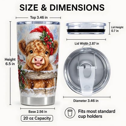 #pl[20oz|Steel] Christmas Cow Tumbler 20oz, Snowy Farm Tumbler, Stainless Steel Travel Cup