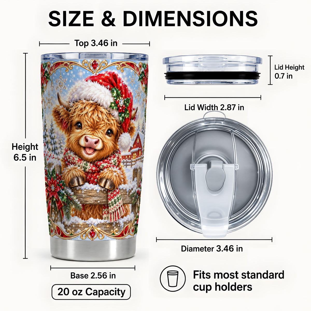 #pl[20oz|Steel] Christmas Cow Tumbler 20oz, Poinsettia Tumbler, Stainless Steel Travel Cup