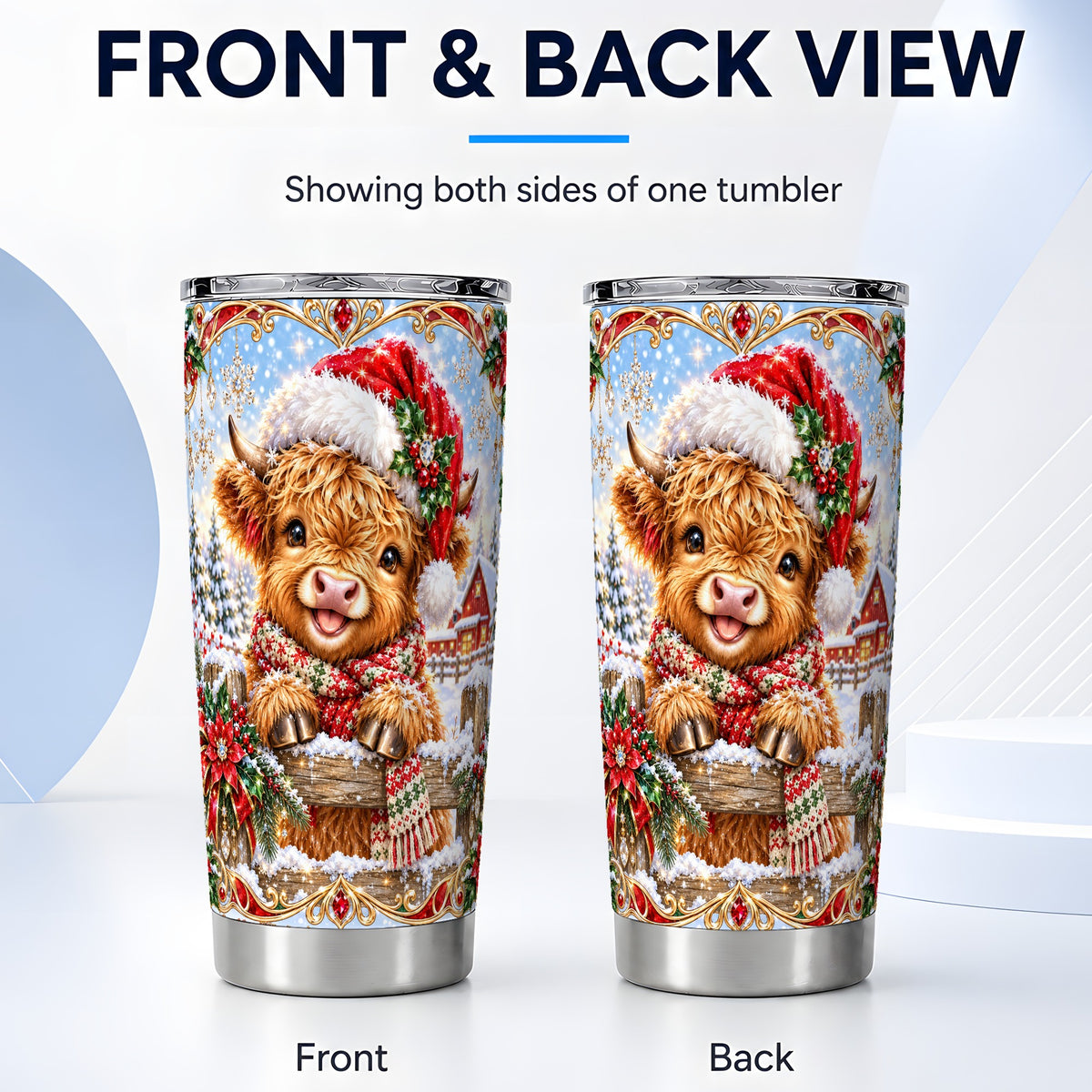 #pl[20oz|Steel] Christmas Cow Tumbler 20oz, Poinsettia Tumbler, Stainless Steel Travel Cup