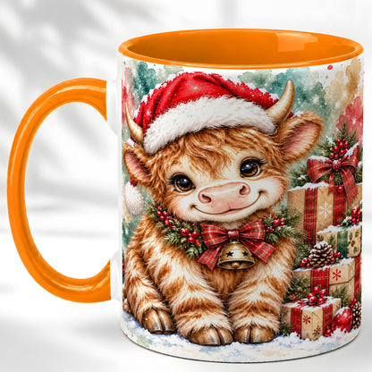 #pl[11oz|Orange] Christmas Highland Cow Coffee Mug, Festive Cow Mug, Ceramic Cup