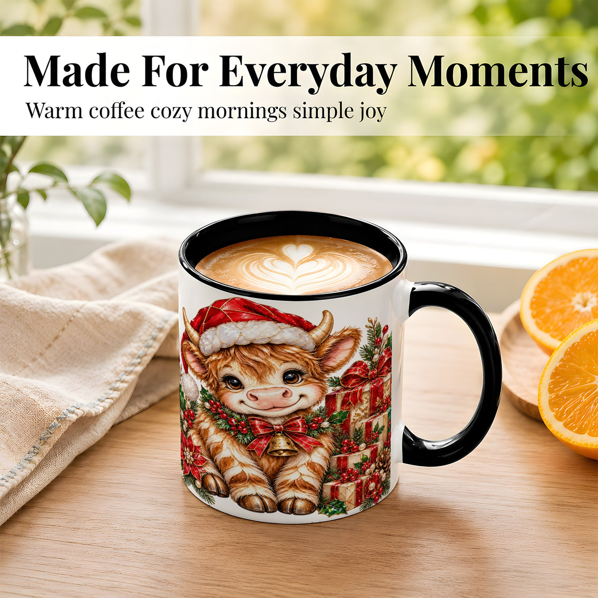 #pl[11oz|Black] Christmas Highland Cow Coffee Mug, Holly Cow Mug, Ceramic Cup