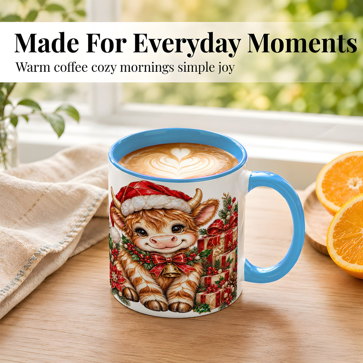#pl[11oz|Blue] Christmas Highland Cow Coffee Mug, Holly Cow Mug, Ceramic Cup