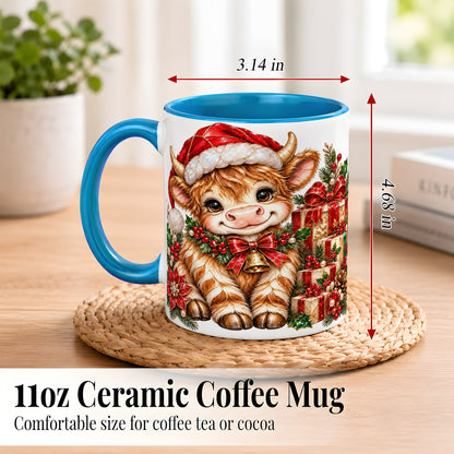 #pl[11oz|Blue] Christmas Highland Cow Coffee Mug, Holly Cow Mug, Ceramic Cup