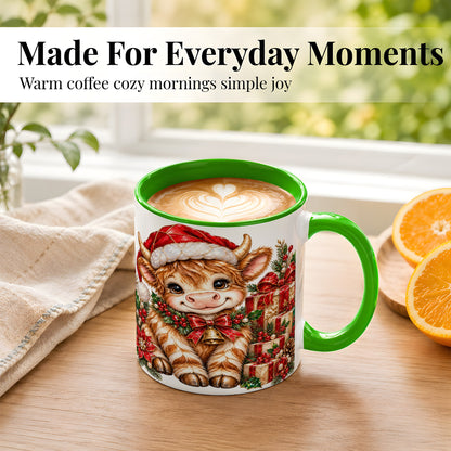 #pl[11oz|Green] Christmas Highland Cow Coffee Mug, Holly Cow Mug, Ceramic Cup