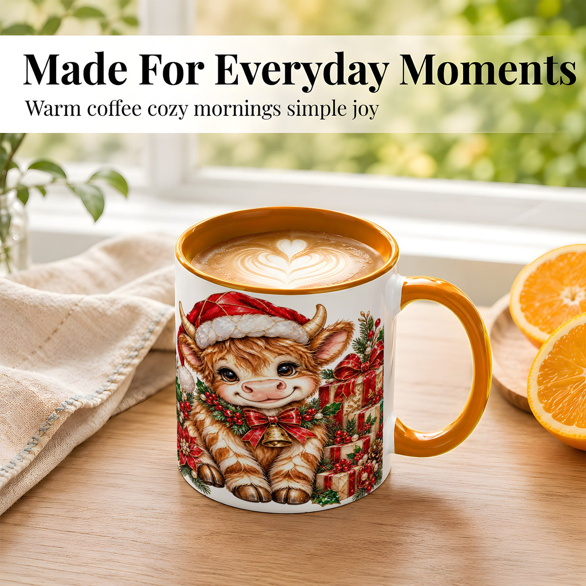 #pl[11oz|Orange] Christmas Highland Cow Coffee Mug, Holly Cow Mug, Ceramic Cup