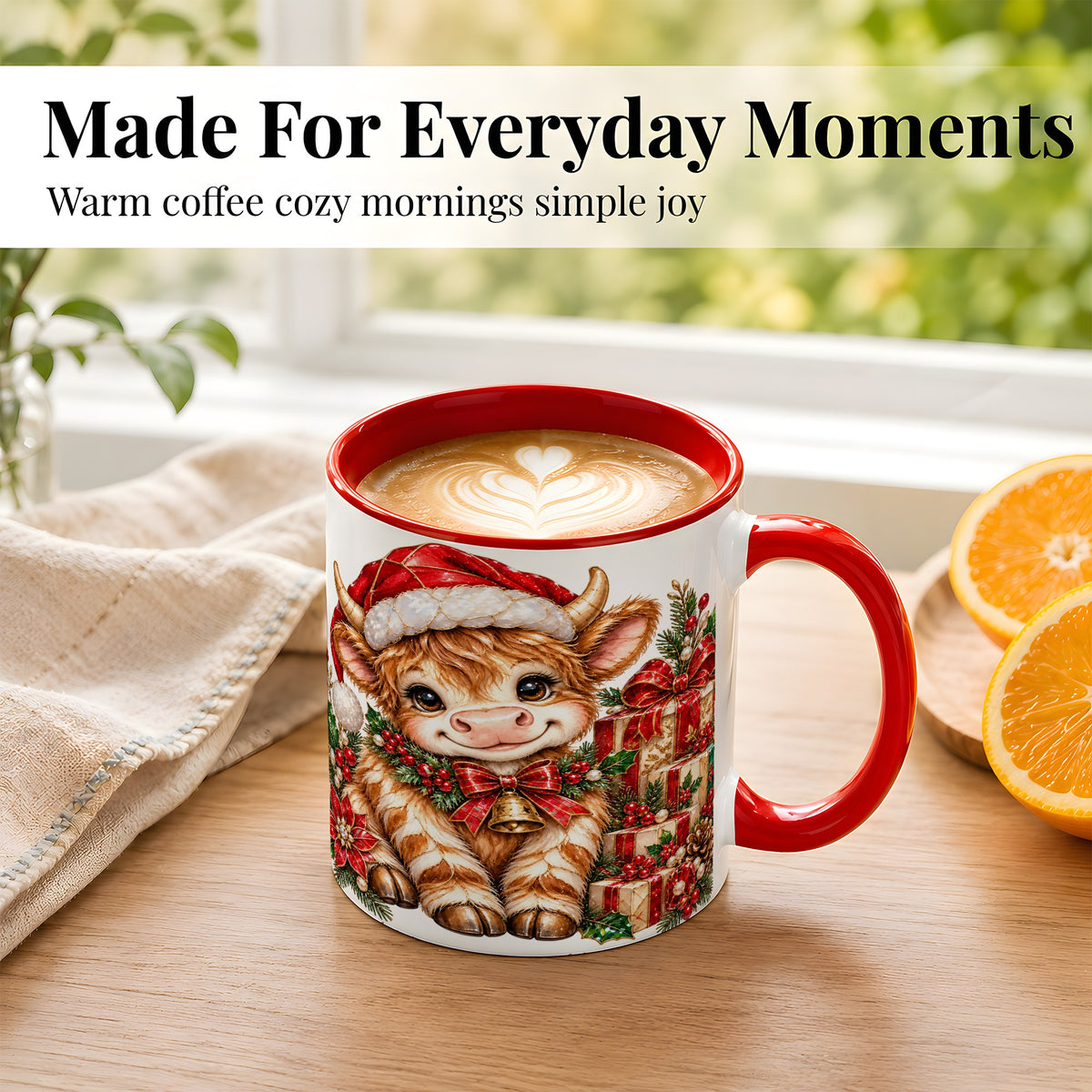 #pl[11oz|Red] Christmas Highland Cow Coffee Mug, Holly Cow Mug, Ceramic Cup