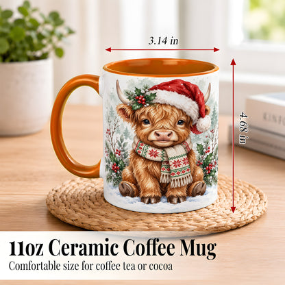 #pl[11oz|Orange] Highland Cow Christmas Coffee Mug, Winter Calf Mug, Ceramic Cup