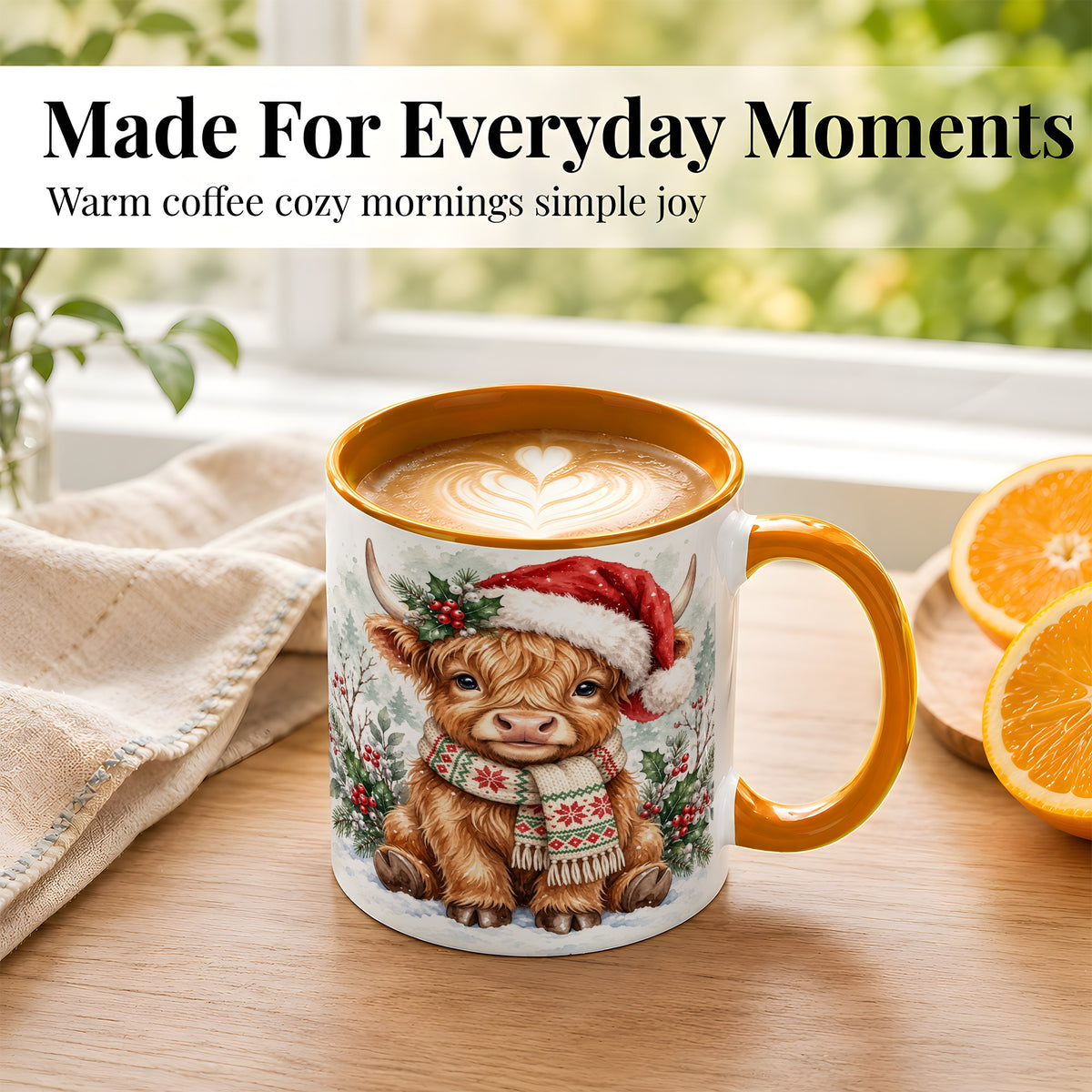 #pl[11oz|Orange] Highland Cow Christmas Coffee Mug, Winter Calf Mug, Ceramic Cup