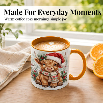 #pl[11oz|Orange] Highland Cow Christmas Coffee Mug, Winter Calf Mug, Ceramic Cup