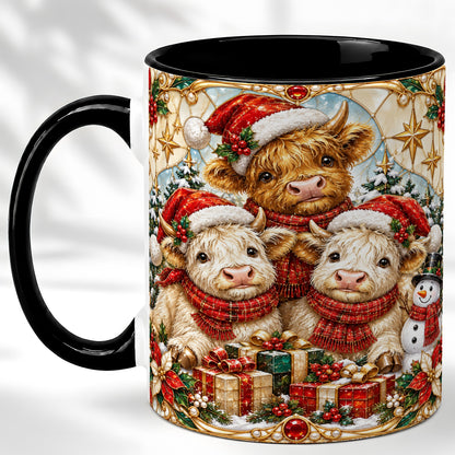 #pl[11oz|Black] Stained Glass Style Cow Coffee Mug, Christmas Calves Mug, Ceramic Cup