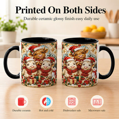 #pl[11oz|Black] Stained Glass Style Cow Coffee Mug, Christmas Calves Mug, Ceramic Cup