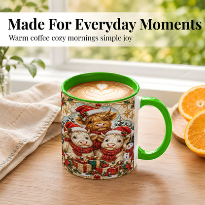 #pl[11oz|Green] Stained Glass Style Cow Coffee Mug, Christmas Calves Mug, Ceramic Cup