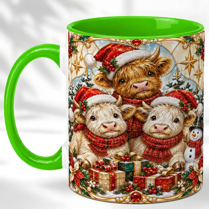 #pl[11oz|Green] Stained Glass Style Cow Coffee Mug, Christmas Calves Mug, Ceramic Cup