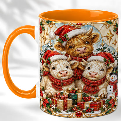 #pl[11oz|Orange] Stained Glass Style Cow Coffee Mug, Christmas Calves Mug, Ceramic Cup