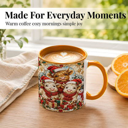 #pl[11oz|Orange] Stained Glass Style Cow Coffee Mug, Christmas Calves Mug, Ceramic Cup