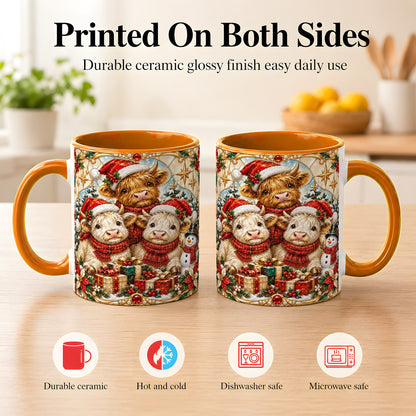 #pl[11oz|Orange] Stained Glass Style Cow Coffee Mug, Christmas Calves Mug, Ceramic Cup