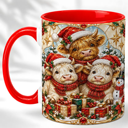 #pl[11oz|Red] Stained Glass Style Cow Coffee Mug, Christmas Calves Mug, Ceramic Cup