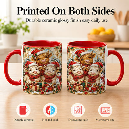 #pl[11oz|Red] Stained Glass Style Cow Coffee Mug, Christmas Calves Mug, Ceramic Cup
