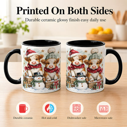 #pl[11oz|Black] Christmas Highland Cow Coffee Mug, Winter Cow Mug, Ceramic Cup