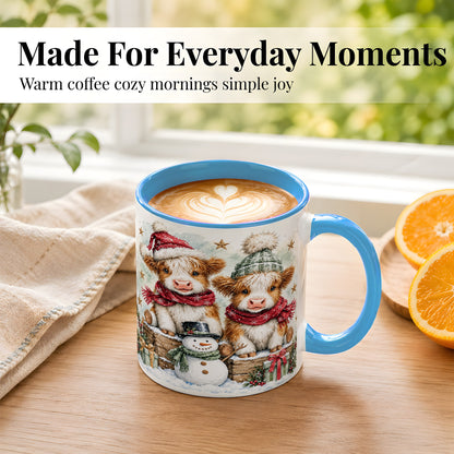 #pl[11oz|Blue] Christmas Highland Cow Coffee Mug, Winter Cow Mug, Ceramic Cup