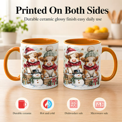 #pl[11oz|Orange] Christmas Highland Cow Coffee Mug, Winter Cow Mug, Ceramic Cup
