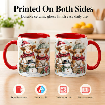#pl[11oz|Red] Christmas Highland Cow Coffee Mug, Winter Cow Mug, Ceramic Cup
