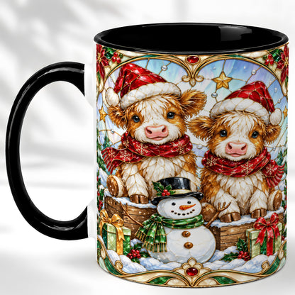#pl[11oz|Black] Stained Glass Highland Cow Coffee Mug, Christmas Cow Mug, Ceramic Cup