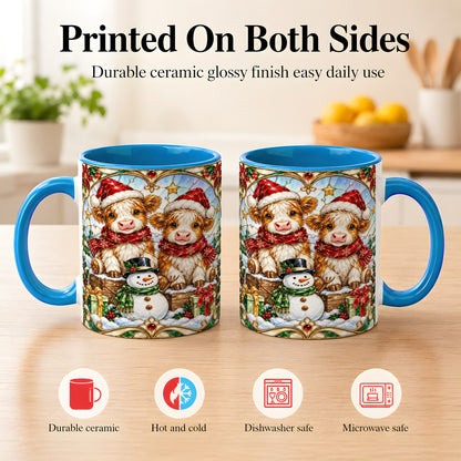 #pl[11oz|Blue] Stained Glass Highland Cow Coffee Mug, Christmas Cow Mug, Ceramic Cup
