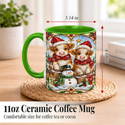 #pl[11oz|Green] Stained Glass Highland Cow Coffee Mug, Christmas Cow Mug, Ceramic Cup