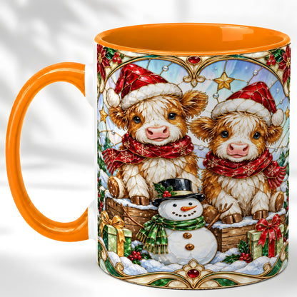 #pl[11oz|Orange] Stained Glass Highland Cow Coffee Mug, Christmas Cow Mug, Ceramic Cup