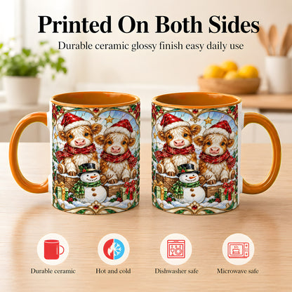 #pl[11oz|Orange] Stained Glass Highland Cow Coffee Mug, Christmas Cow Mug, Ceramic Cup